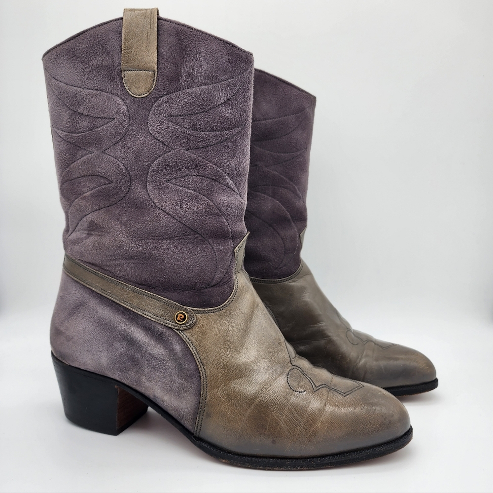 Pierre Cardin 80's Vintage Western Style Leather Boots Two Tone Size 9 - Picture 9 of 16